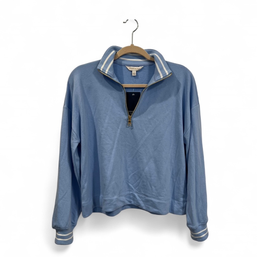 💥SALE! Crown & Ivy Light Blue Quarter-Zip with Striped Collar New with Tags
